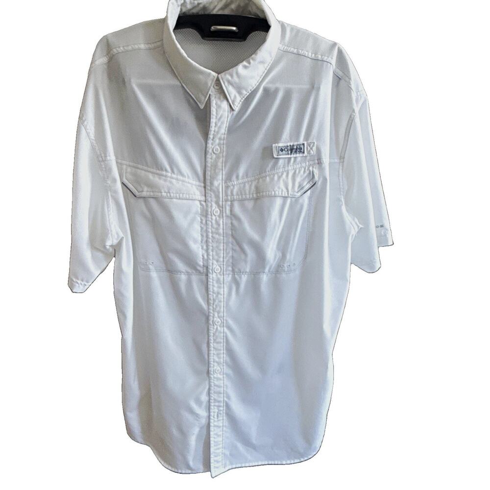 Columbia Men's Fishing Shirt Omni-Shade White SS Polyester Pockets XXL/2TG